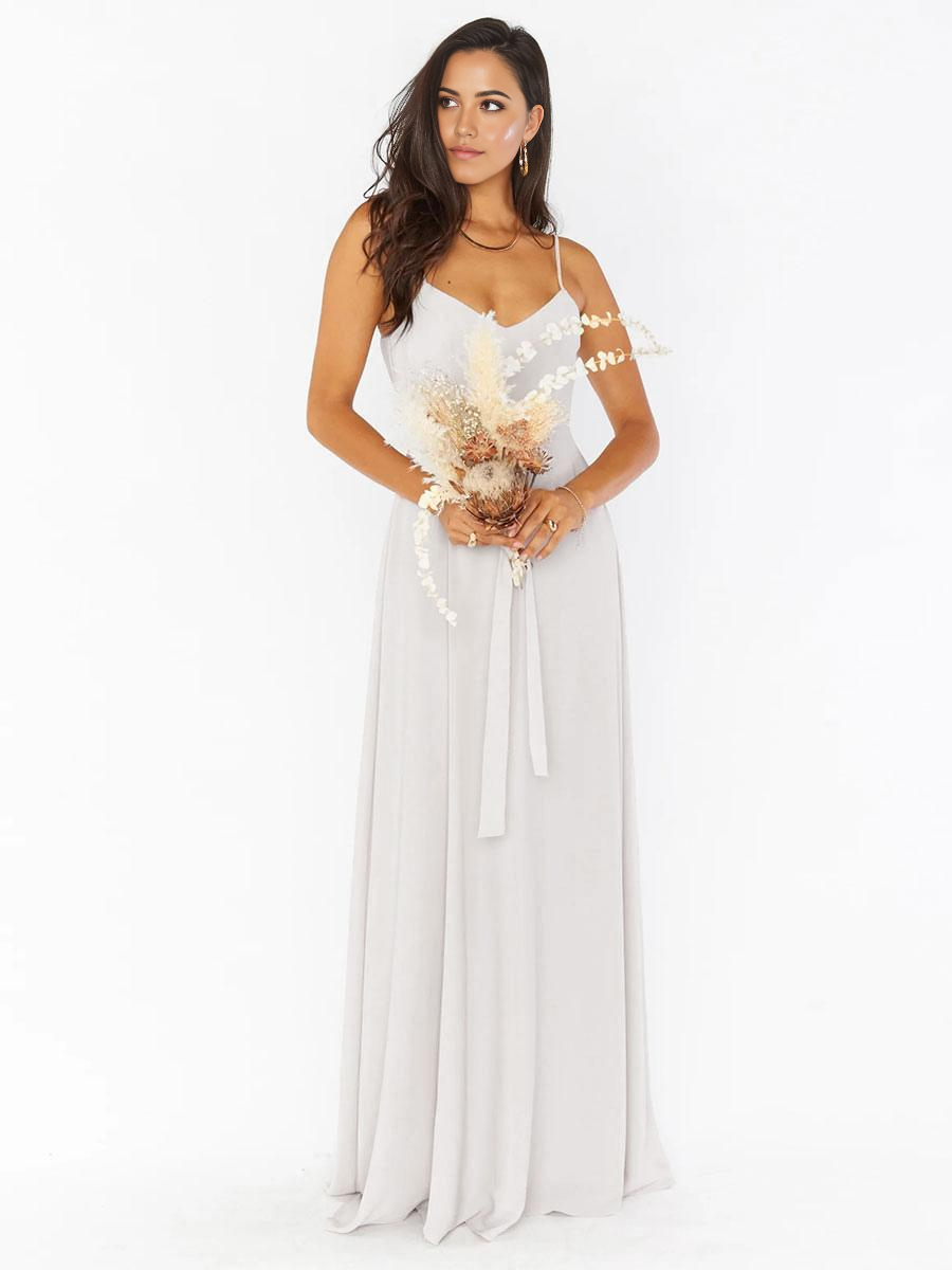 A-Line V-Neck Floor-Length Backless formal dresses evening gown Prom Dress